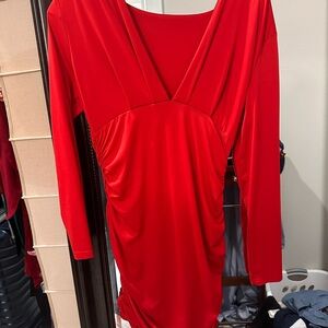 Elegant Amazon Red V-Neck Dress sz m